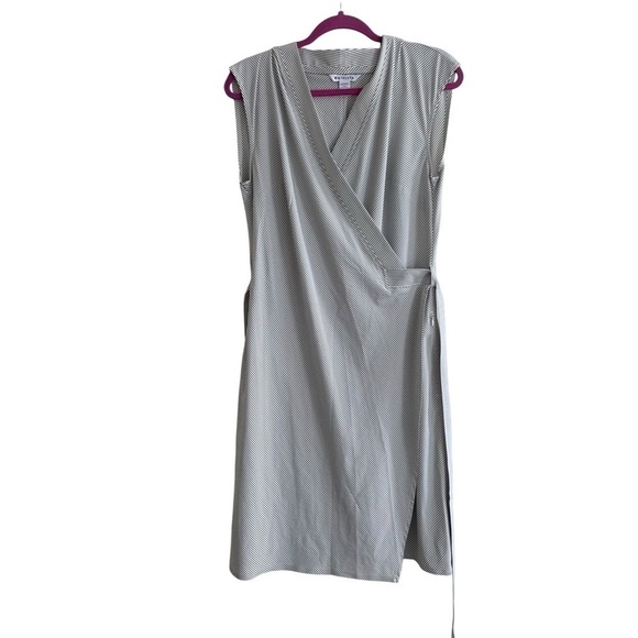 Athleta Newport Wrap Dress City Stripe Black/Sea Salt Medium - Picture 11 of 13